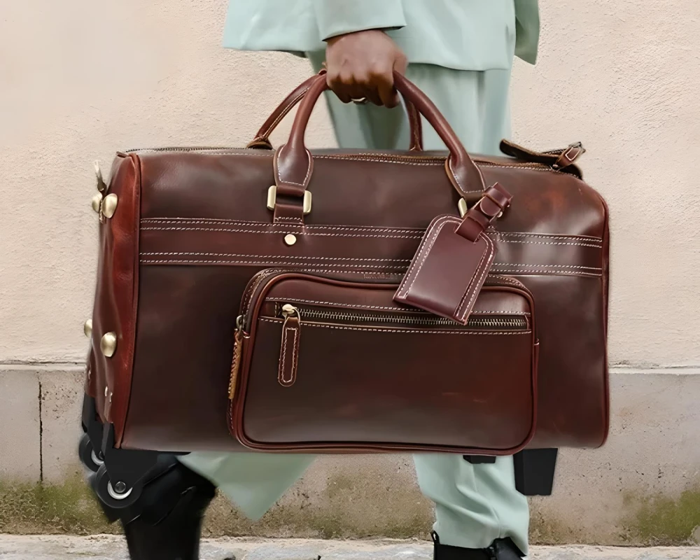 mens leather carry on duffel bags